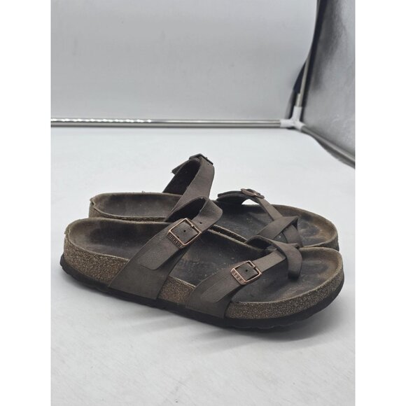 Birkenstock Mayari Sandals Womens Size 7 38 Brown Strappy Toe Loop Cork Footbed - Picture 1 of 16